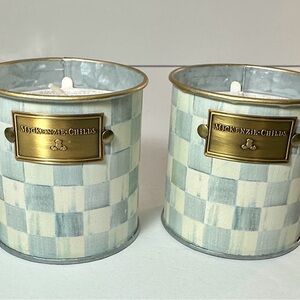 NEW MacKenzie-Childs Blue and White Sterling Check Citronella Candles - Pair